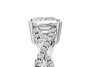 White gold Princess Solitaire Twist Band with Pavé Setting and Four-Prong Setting_23
