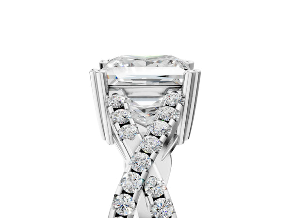 White gold Princess Solitaire Twist Band with Pavé Setting and Four-Prong Setting_23