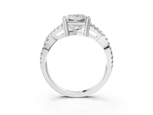 White gold Princess Solitaire Twist Band with Pavé Setting and Four-Prong Setting_27
