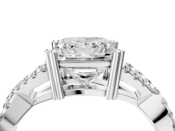 White gold Princess Solitaire Twist Band with Pavé Setting and Four-Prong Setting_28