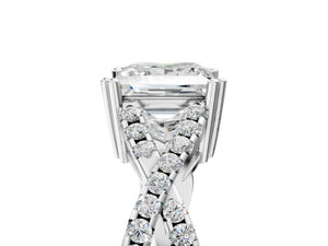 White gold Princess Solitaire Twist Band with Pavé Setting and Four-Prong Setting_29