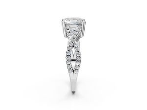 White gold Princess Solitaire Twist Band with Pavé Setting and Four-Prong Setting_2
