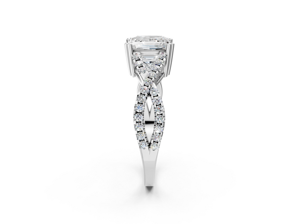 White gold Princess Solitaire Twist Band with Pavé Setting and Four-Prong Setting_2