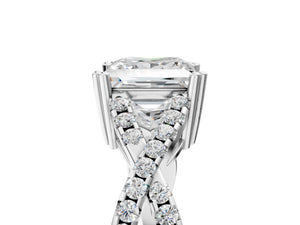 White gold Princess Solitaire Twist Band with Pavé Setting and Four-Prong Setting_35