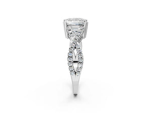 White gold Princess Solitaire Twist Band with Pavé Setting and Four-Prong Setting_38