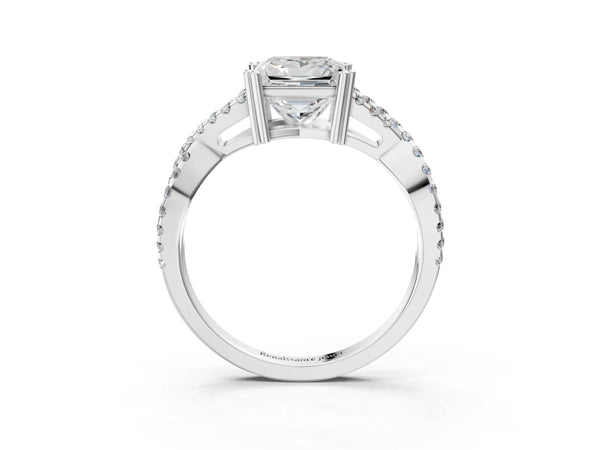 White gold Princess Solitaire Twist Band with Pavé Setting and Four-Prong Setting_39