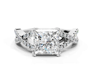 White gold Princess Solitaire Twist Band with Pavé Setting and Four-Prong Setting_42