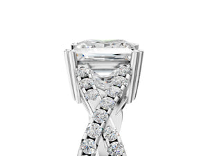 White gold Princess Solitaire Twist Band with Pavé Setting and Four-Prong Setting_47