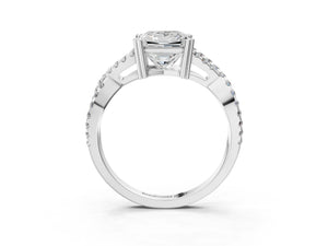 White gold Princess Solitaire Twist Band with Pavé Setting and Four-Prong Setting_51
