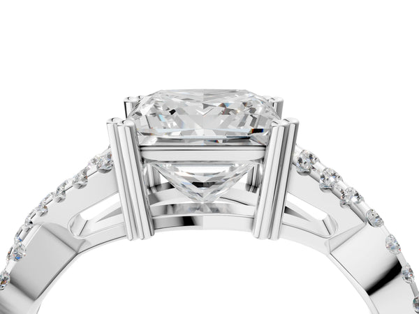 White gold Princess Solitaire Twist Band with Pavé Setting and Four-Prong Setting_52