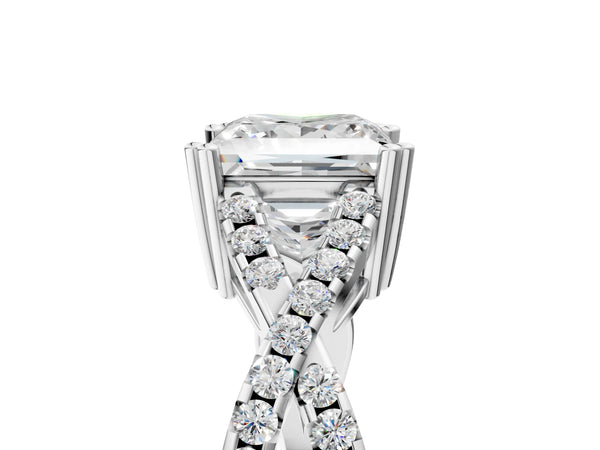 White gold Princess Solitaire Twist Band with Pavé Setting and Four-Prong Setting_53