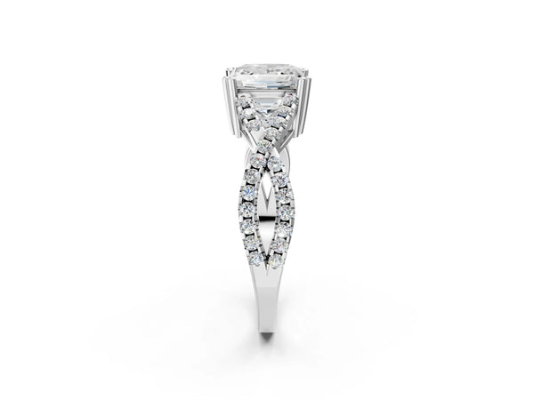 White gold Princess Solitaire Twist Band with Pavé Setting and Four-Prong Setting_56