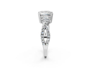 White gold Princess Solitaire Twist Band with Pavé Setting and Four-Prong Setting_56