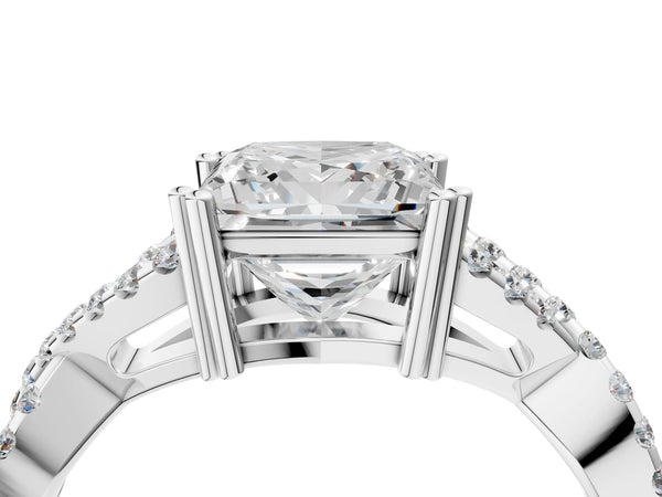 White gold Princess Solitaire Twist Band with Pavé Setting and Four-Prong Setting_58