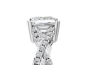 White gold Princess Solitaire Twist Band with Pavé Setting and Four-Prong Setting_5