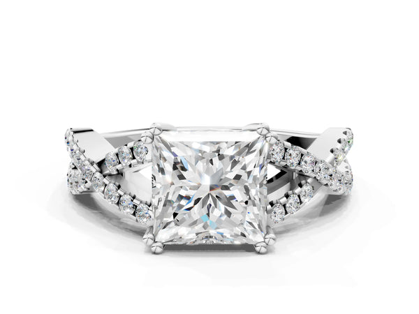 White gold Princess Solitaire Twist Band with Pavé Setting and Four-Prong Setting_60