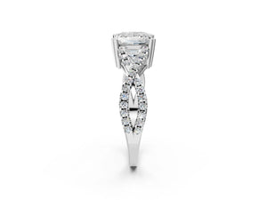 White gold Princess Solitaire Twist Band with Pavé Setting and Four-Prong Setting_62