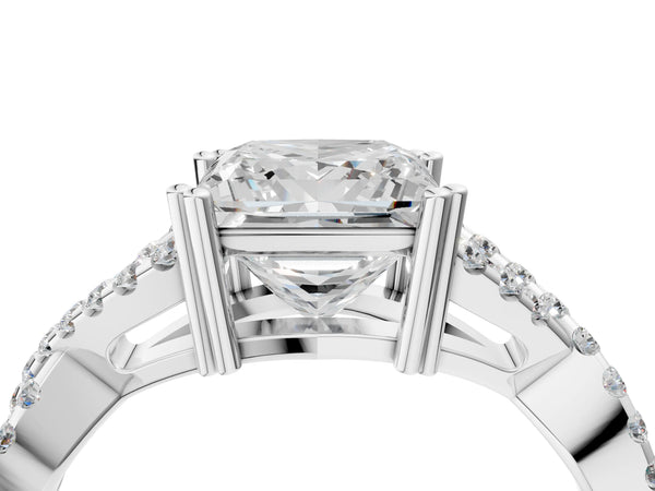 White gold Princess Solitaire Twist Band with Pavé Setting and Four-Prong Setting_64