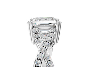 White gold Princess Solitaire Twist Band with Pavé Setting and Four-Prong Setting_65