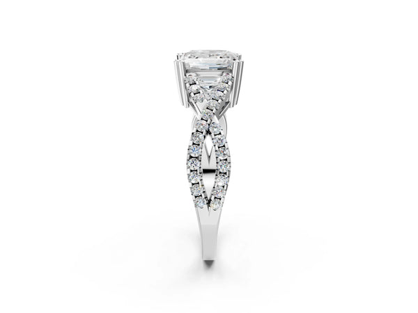 White gold Princess Solitaire Twist Band with Pavé Setting and Four-Prong Setting_68