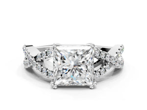 White gold Princess Solitaire Twist Band with Pavé Setting and Four-Prong Setting_72