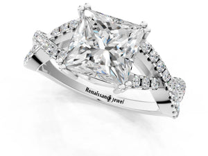 White gold Princess Solitaire Twist Band with Pavé Setting and Four-Prong Setting_73