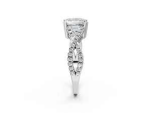 White gold Princess Solitaire Twist Band with Pavé Setting and Four-Prong Setting_74