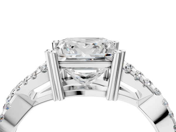 White gold Princess Solitaire Twist Band with Pavé Setting and Four-Prong Setting_76
