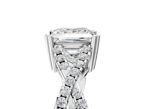 White gold Princess Solitaire Twist Band with Pavé Setting and Four-Prong Setting_77