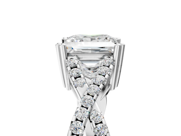 White gold Princess Solitaire Twist Band with Pavé Setting and Four-Prong Setting_77