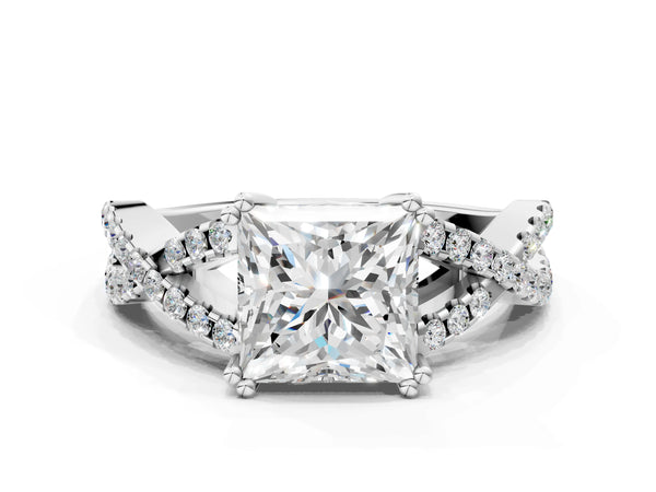 White gold Princess Solitaire Twist Band with Pavé Setting and Four-Prong Setting_84