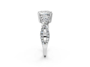 White gold Princess Solitaire Twist Band with Pavé Setting and Four-Prong Setting_86