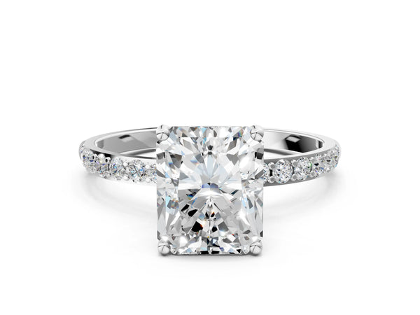 White gold Radiant Cut Diamond Pavé Band Solitaire Ring with Four-Prong Setting_12