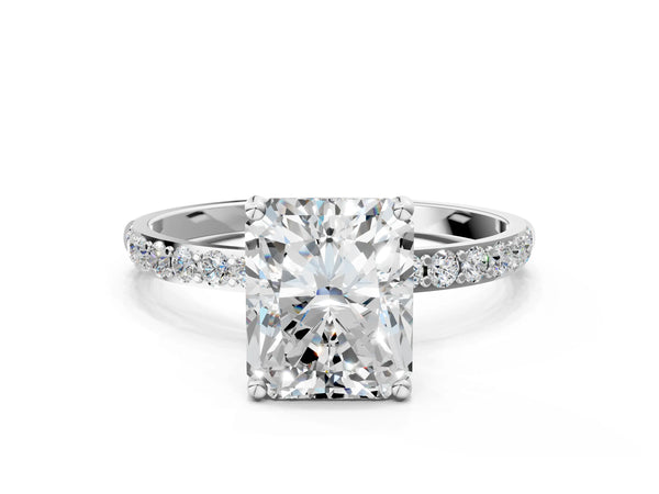 White gold Radiant Cut Diamond Pavé Band Solitaire Ring with Four-Prong Setting_18