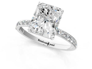 White gold Radiant Cut Diamond Pavé Band Solitaire Ring with Four-Prong Setting_19