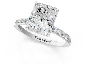 White gold Radiant Cut Diamond Pavé Band Solitaire Ring with Four-Prong Setting_25
