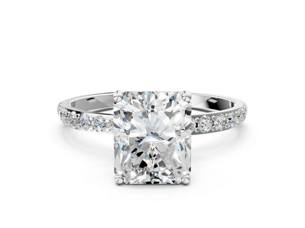 White gold Radiant Cut Diamond Pavé Band Solitaire Ring with Four-Prong Setting_30