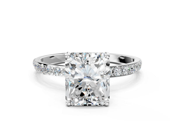 White gold Radiant Cut Diamond Pavé Band Solitaire Ring with Four-Prong Setting_42