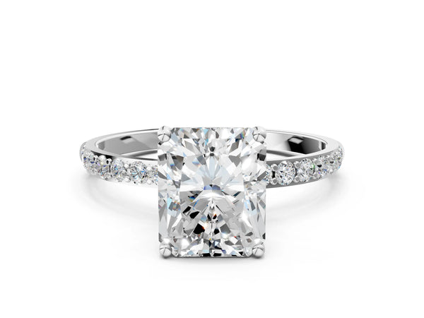 White gold Radiant Cut Diamond Pavé Band Solitaire Ring with Four-Prong Setting_48