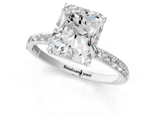 White gold Radiant Cut Diamond Pavé Band Solitaire Ring with Four-Prong Setting_49