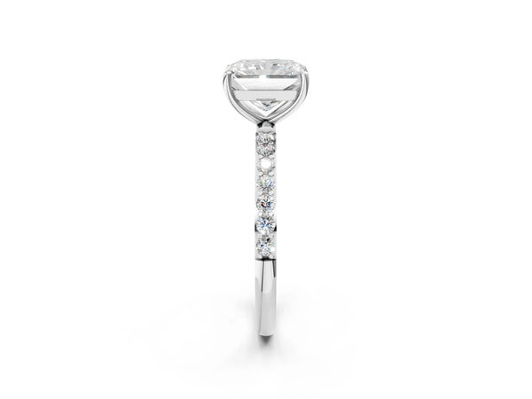White gold Radiant Cut Diamond Pavé Band Solitaire Ring with Four-Prong Setting_56