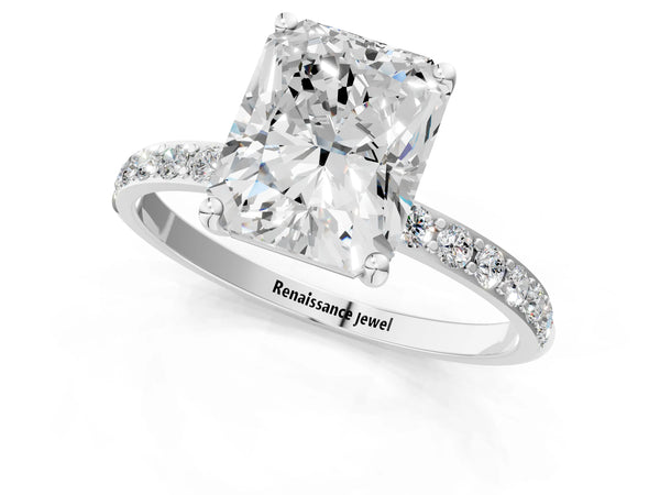 White gold Radiant Cut Diamond Pavé Band Solitaire Ring with Four-Prong Setting_67