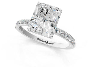 White gold Radiant Cut Diamond Pavé Band Solitaire Ring with Four-Prong Setting_73