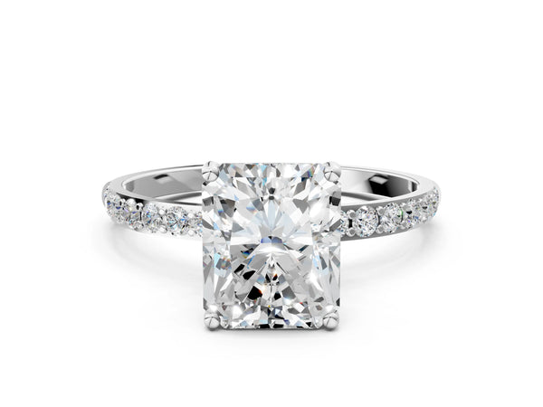 White gold Radiant Cut Diamond Pavé Band Solitaire Ring with Four-Prong Setting_78