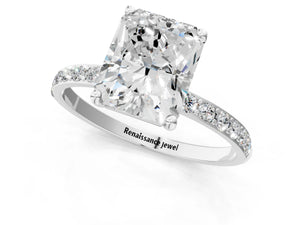 White gold Radiant Cut Diamond Pavé Band Solitaire Ring with Four-Prong Setting_85