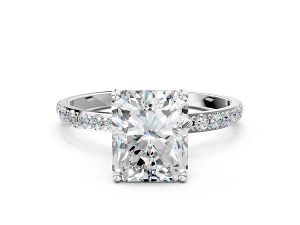 White gold Radiant Cut Diamond Pavé Band Solitaire Ring with Four-Prong Setting_90