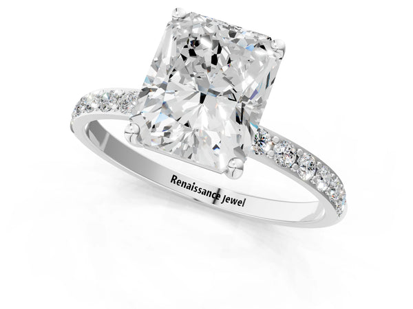White gold Radiant Cut Diamond Pavé Band Solitaire Ring with Four-Prong Setting_91
