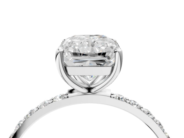 White gold Radiant Cut Diamond Pavé Band Solitaire Ring with Four-Prong Setting_94