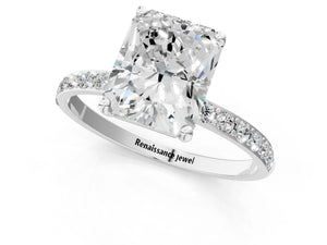 White gold Radiant Cut Diamond Pavé Band Solitaire Ring with Four-Prong Setting_97