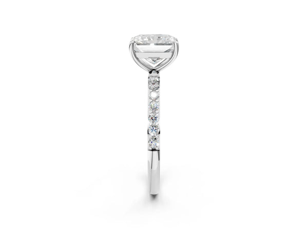 White gold Radiant Cut Diamond Pavé Band Solitaire Ring with Four-Prong Setting_98